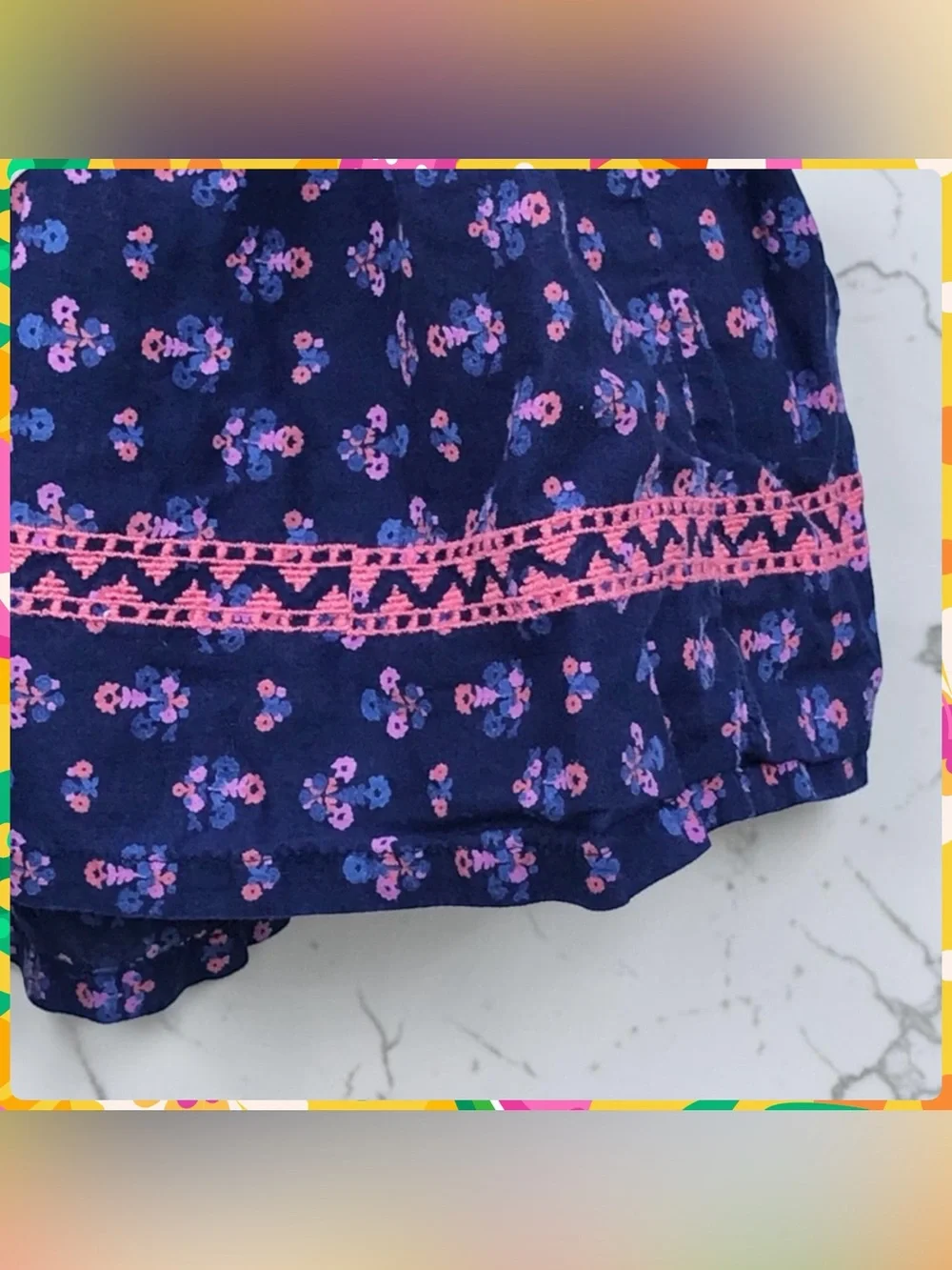 Girls OLD NAVY Navy Blue and Pink Floral Smocked Waist Cotton Skirt Size S Kids